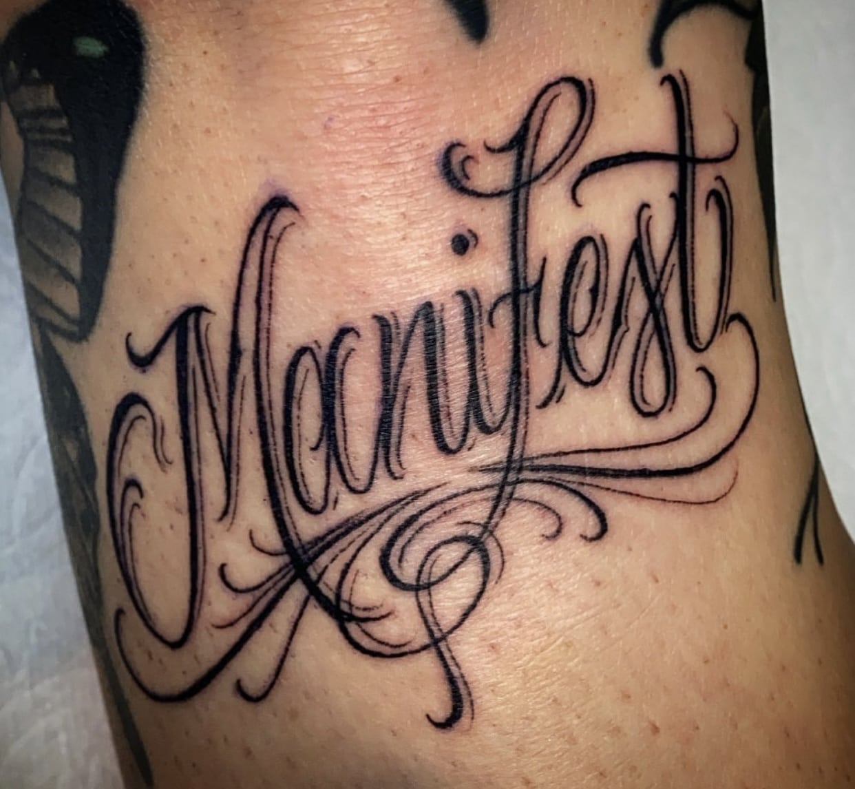 Sacred Needle Tattoo Does Script Tattoos in Vacaville, CA 95687